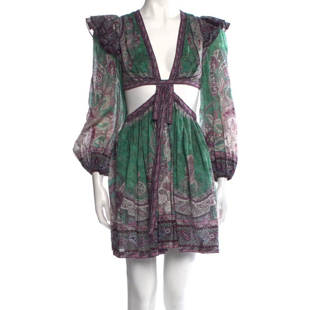 Zimmermann Green and Purple Paisley Mini Dress